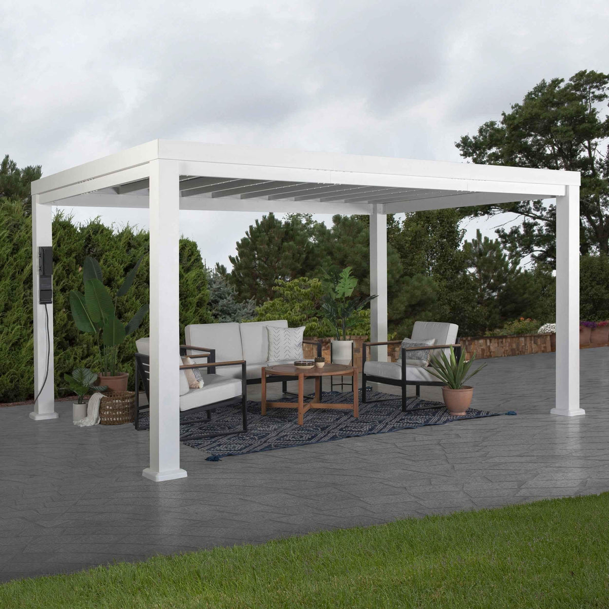 Backyard Discovery 14x10 Windham Modern Steel Pergola With Sail Shade Soft Canopy.
