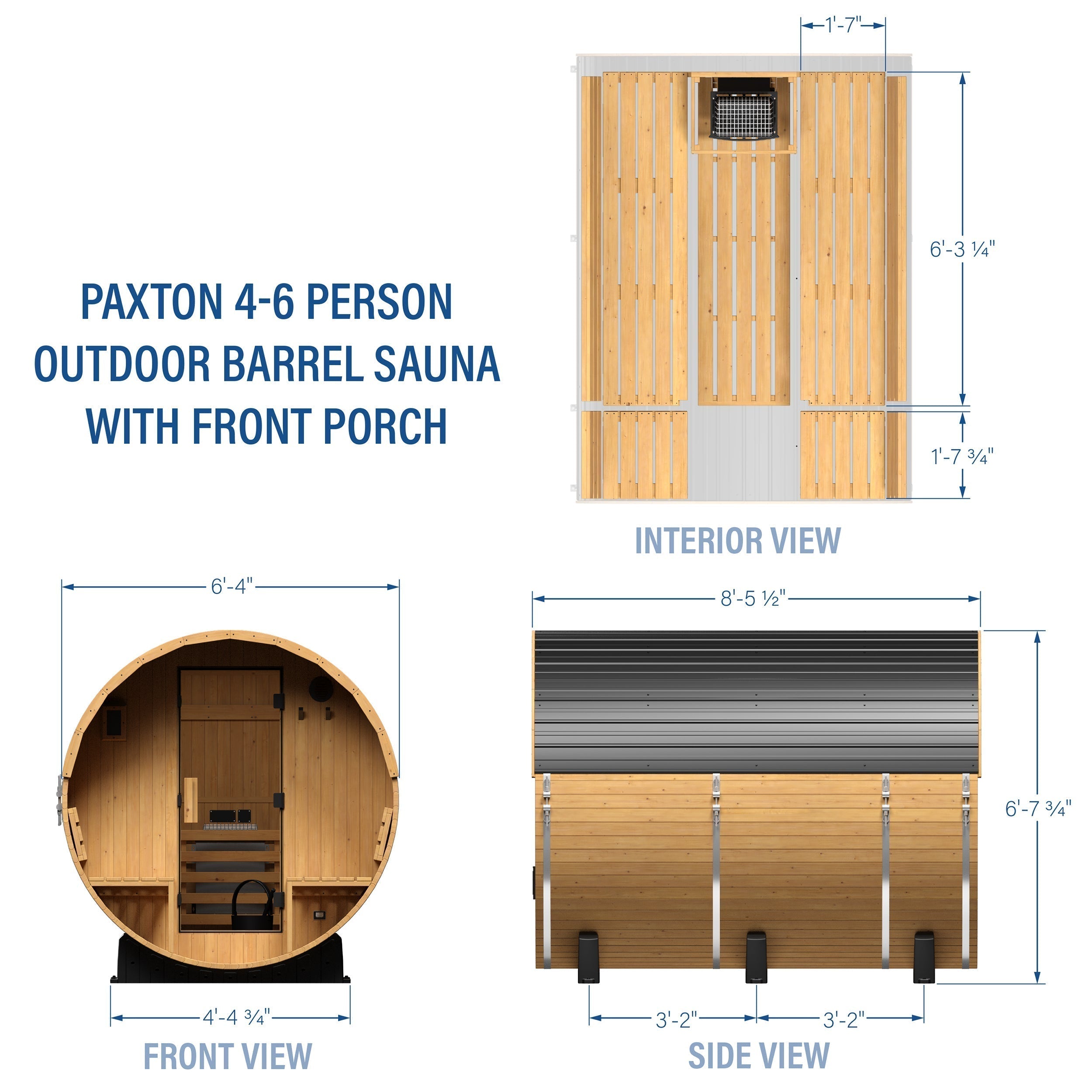 Paxton Outdoor Barrel Sauna with Porch for 4-6 People