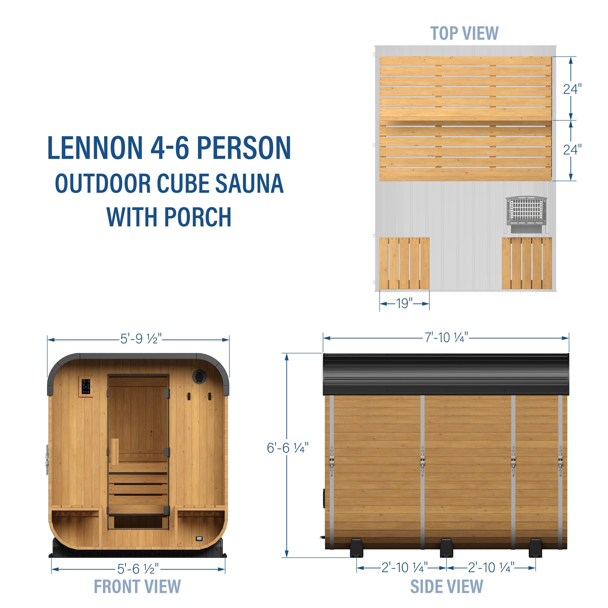 Lennon Outdoor Cube Sauna with Porch – 4-6 Person