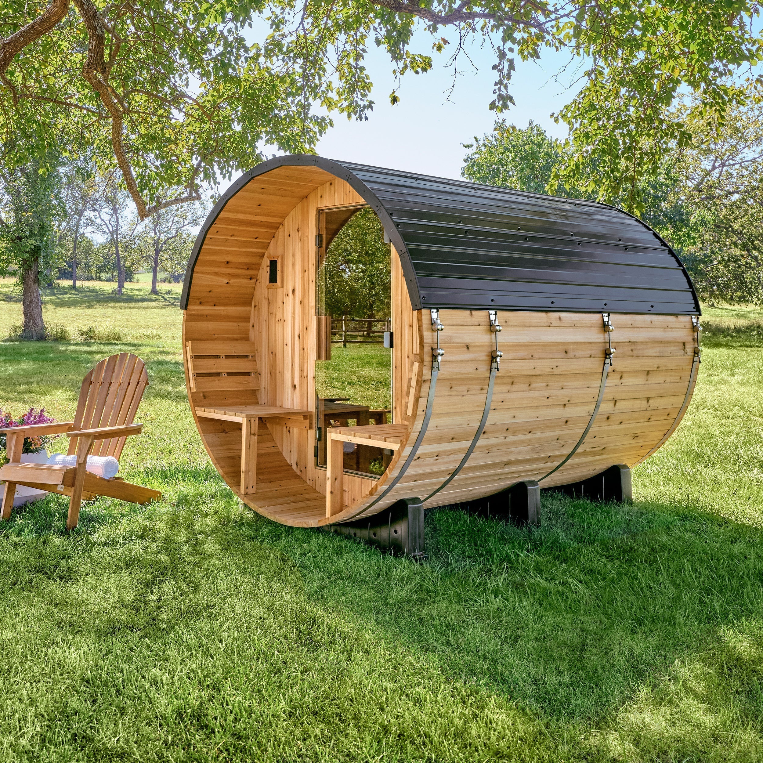 Paxton Outdoor Barrel Sauna with Porch for 4-6 People