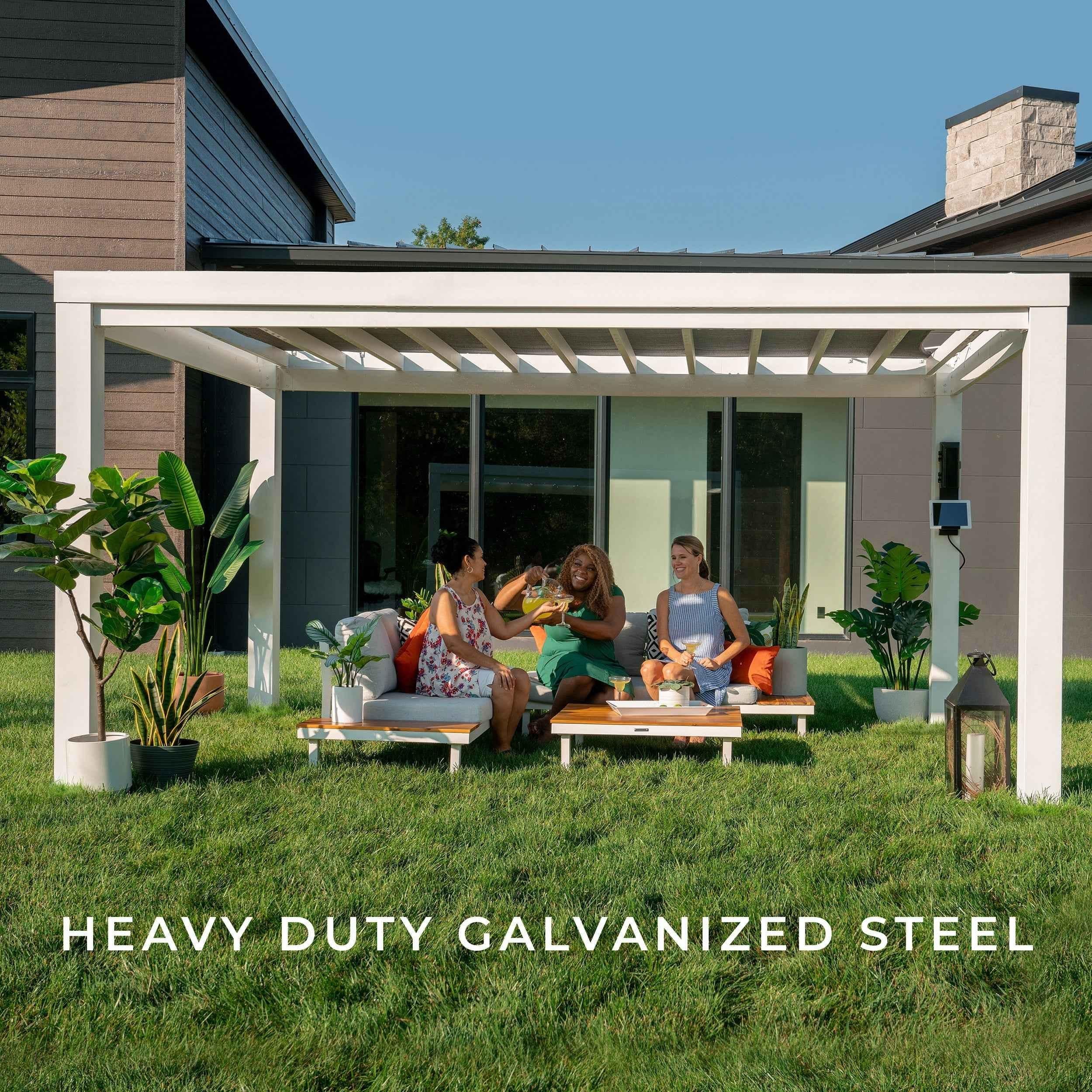 Backyard Discovery 14x10 Windham Modern Steel Pergola With Sail Shade Soft Canopy.