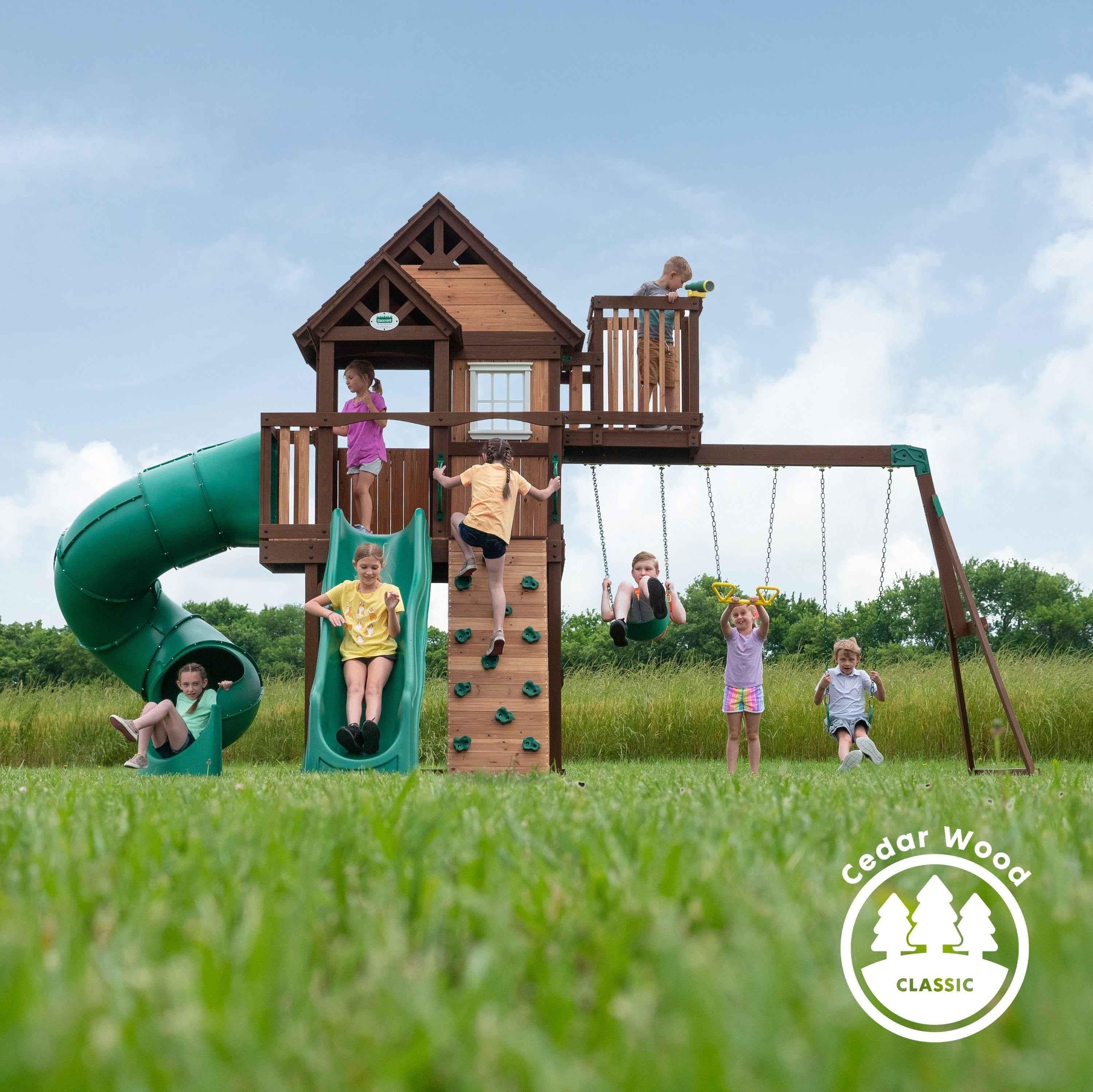 Backyard Discovery Skyfort III Swing Set.