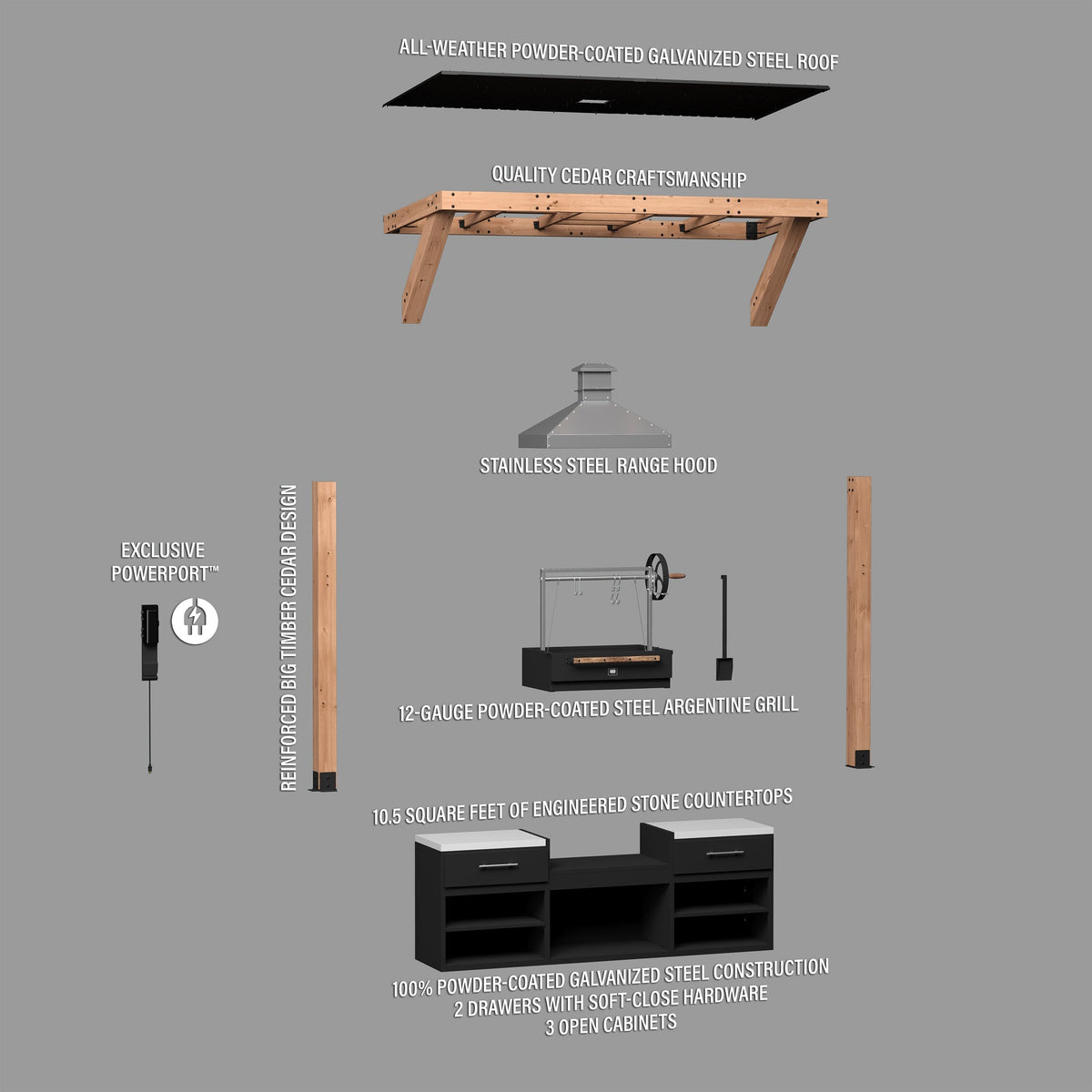 Timber Rock Cook Station Argentine Grill Exploded View