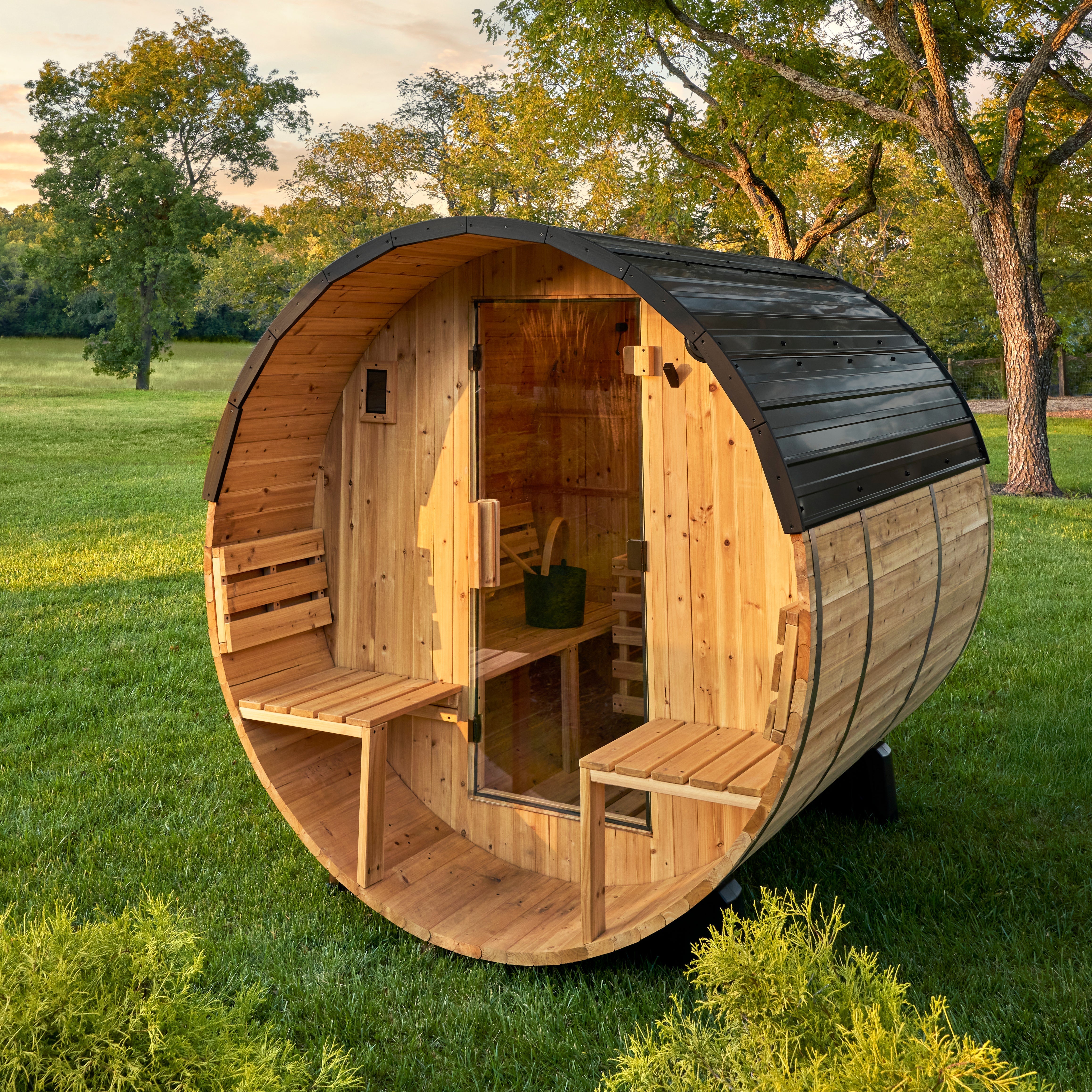 Backyard Discovery Paxton Outdoor Barrel Sauna with Porch