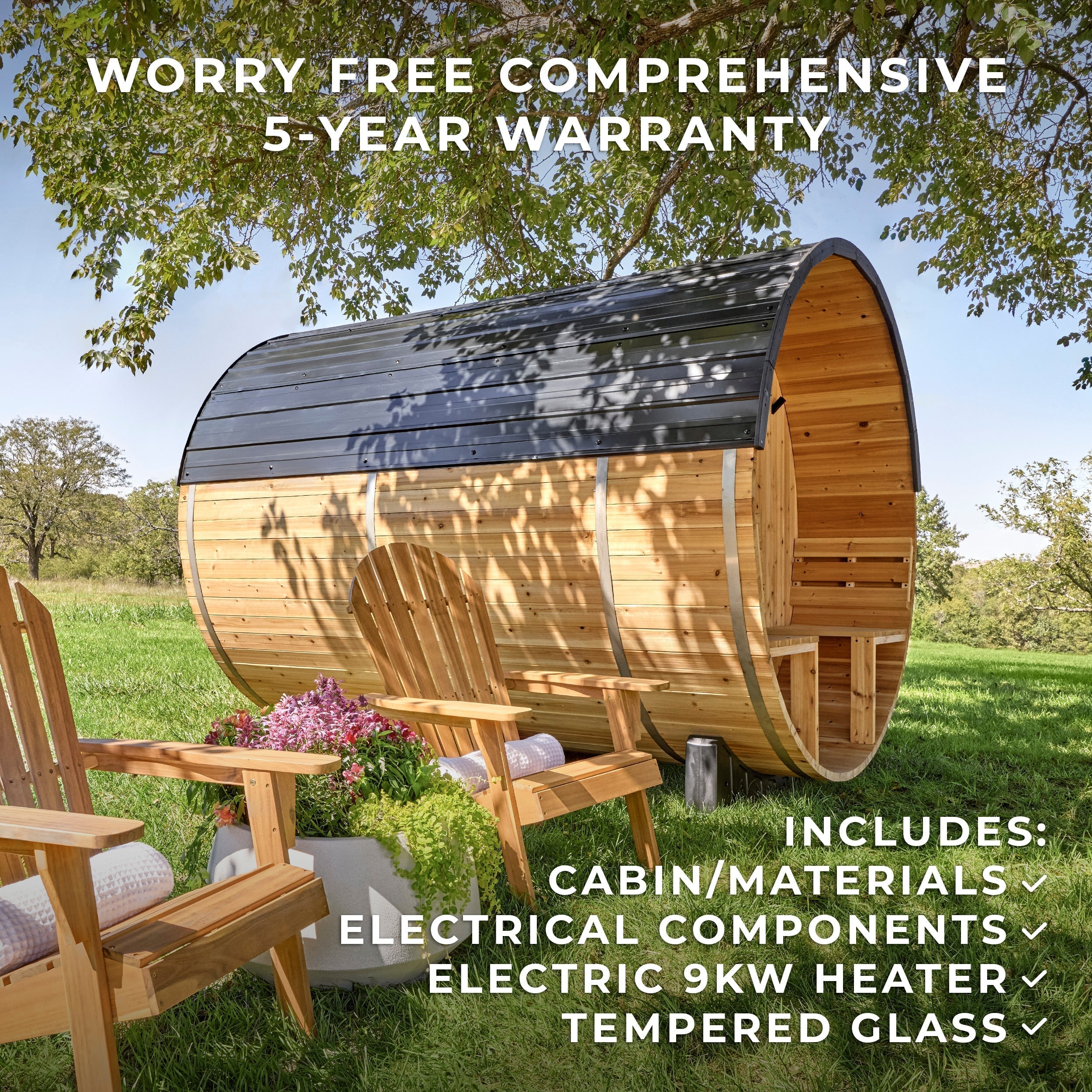 Paxton Outdoor Barrel Sauna with Porch for 4-6 People