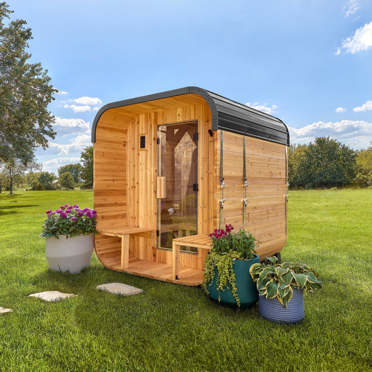 Lennon Outdoor Cube Sauna with Porch – 2-4 Person